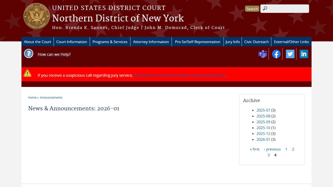 News & Announcements: 2026-01 | Northern District of New York | United States District Court